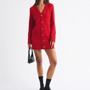 Abercrombie & Fitch Red Button-Front Sweater Dress